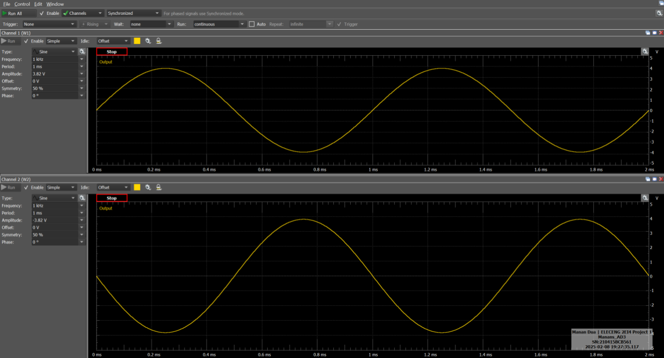 Initial waveform generator settings (Figure 5)